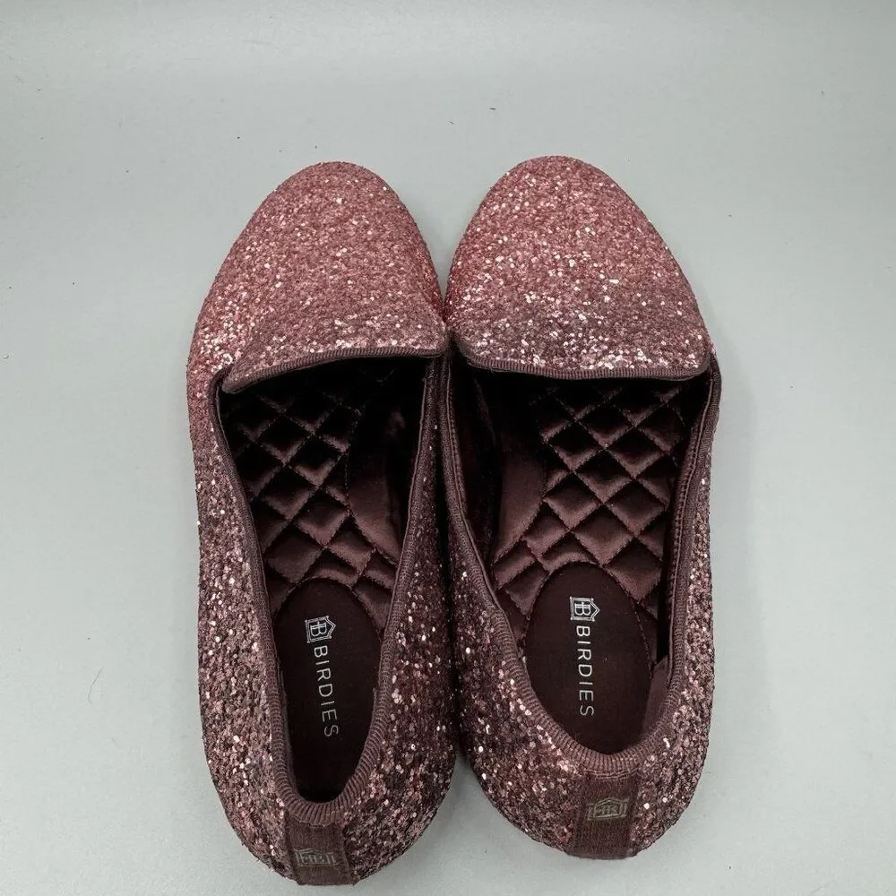 Birdies Shoes Womens 7.5 The Starling Rose Pink Glitter Sparkle Slip On Flats